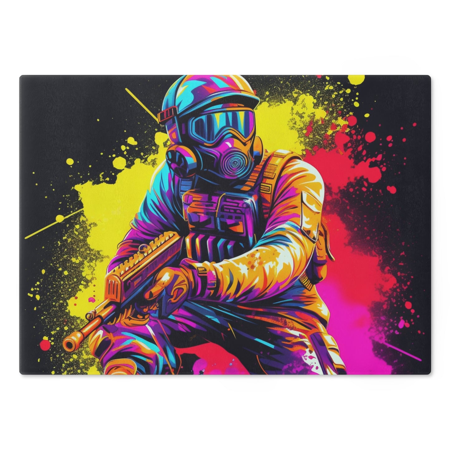 Paintball Action Sport: Player in Battle, Paint Splatter - Cutting Board