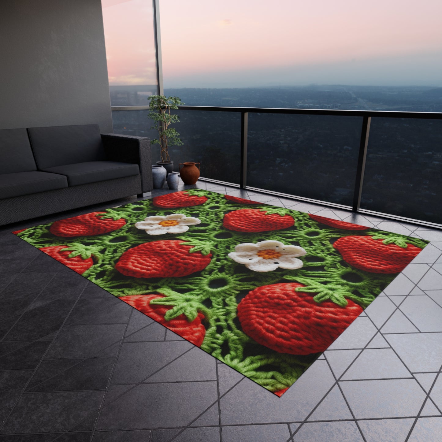 Strawberry Field Crochet - Forever Forest Greens - Fruit Berry Harvest Crop - Outdoor Rug