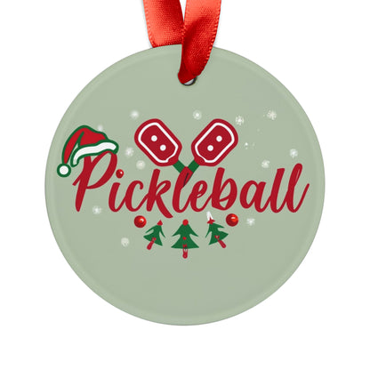 Festive Pickleball Paddle Christmas - Acrylic Ornament with Ribbon