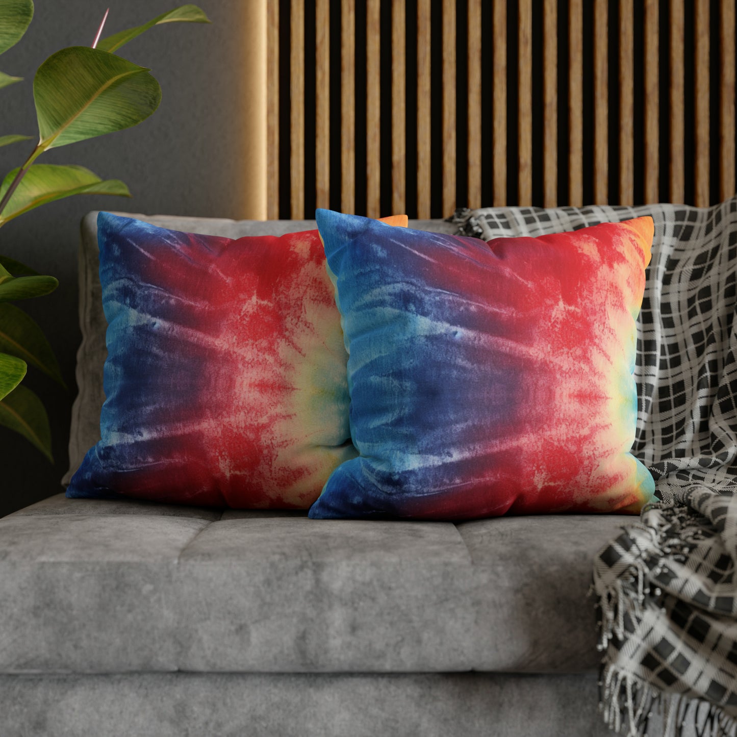 Rainbow Tie-Dye Denim: Vibrant Multi-Color, Fabric Design Spectacle - Spun Polyester Square Pillow Case