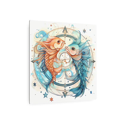 Pisces Zodiac Horoscope - Starry Watercolor & Ink, Hyper-Detailed Fish Metal Art Sign