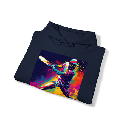 Cricket Pop Art: Batsman, Ball Impact, Wicket Stand Sport Game - Unisex Heavy Blend™ Hooded Sweatshirt