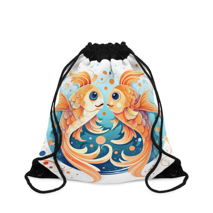 Charming Cartoon Fish Pisces - Dreamy Zodiac Illustration - Drawstring Bag