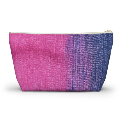 Dual Delight: Half-and-Half Pink & Blue Denim Daydream - Accessory Pouch w T-bottom