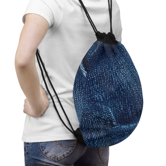 Dark Blue: Distressed Denim-Inspired Fabric Design - Drawstring Bag