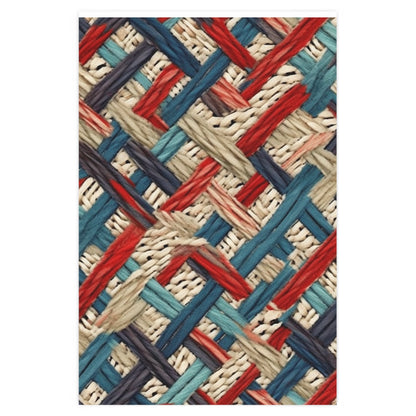 Colorful Yarn Knot: Denim-Inspired Fabric in Red, White, Light Blue - Wrapping Paper