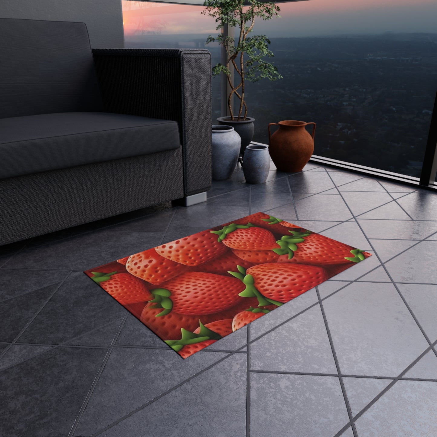 Garden Strawberries- Wild Sweet Gourmet - Farm Growing Ripe Red Fruit -Outdoor Rug