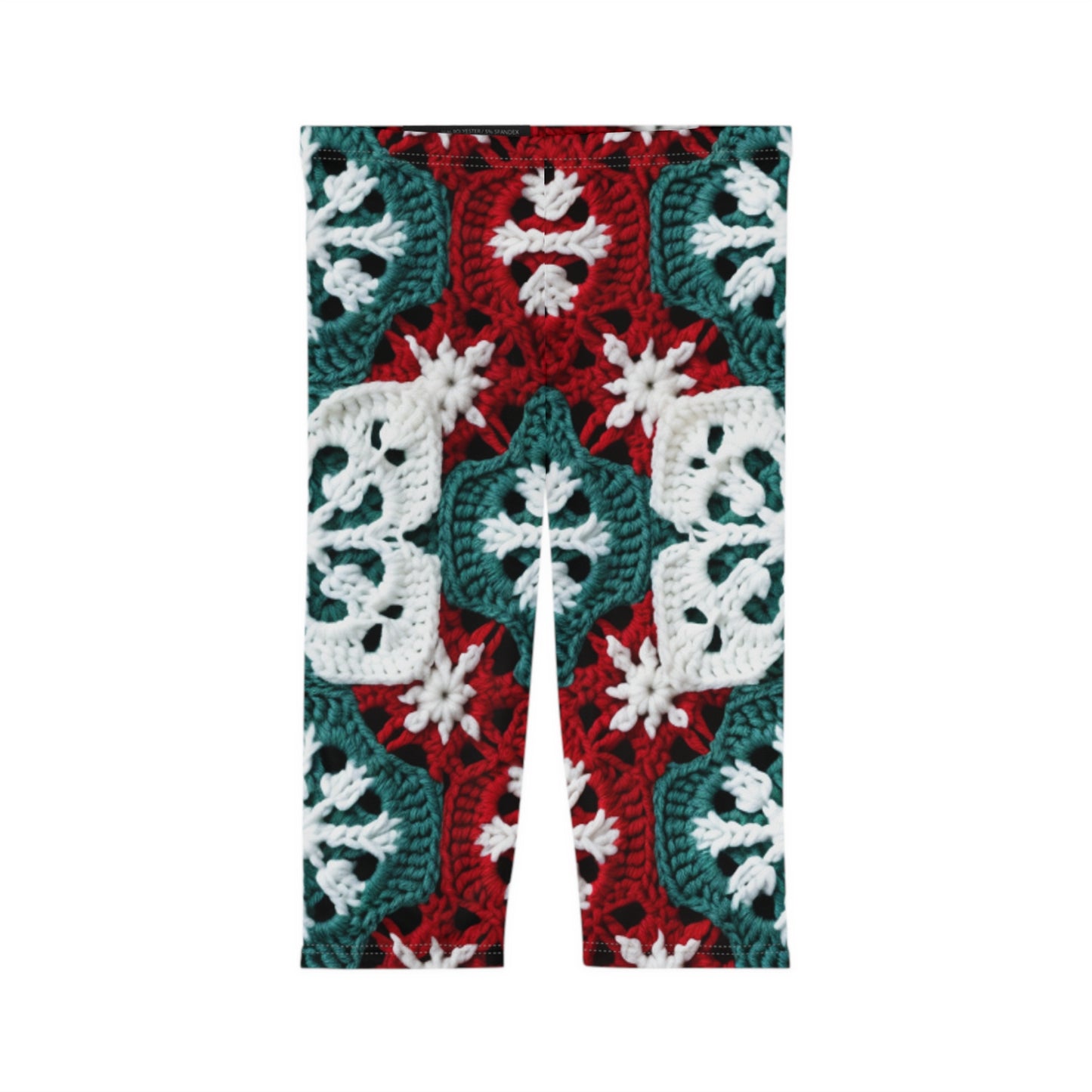 Ganchillo navideño con copos de nieve, Navidad festiva, artesanía en el país de las maravillas invernales, cristal de hielo, decoración navideña, adornos de temporada - Leggings capri para mujer (AOP)