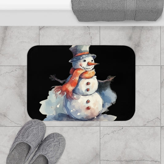 Frosty Winter Snowman Christmas - Bath Mat