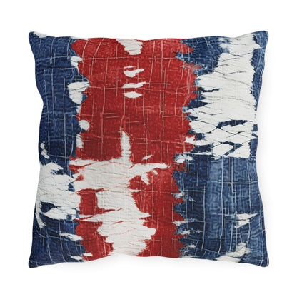 Rojo, blanco y azul patriótico: estilo vaquero desgastado, tela rasgada - Almohadas para exteriores