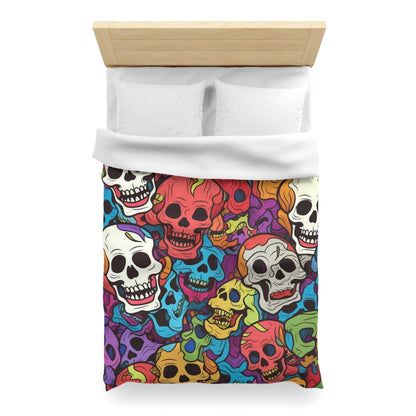 Patrón de cabeza de calavera de arco iris psicodélico, colores vibrantes - Funda nórdica de microfibra 