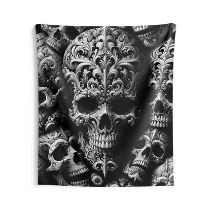 Obsidian Trek: Black Gothic, Skull Embossed, Indoor Wall Tapestries