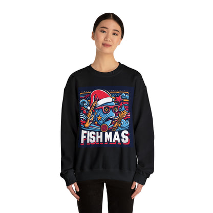 Funky Fishmas Christmas Festivity - Extravagancia de pesca navideña - Sudadera unisex Heavy Blend™ Crewneck