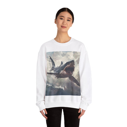 Scary Flying Shark, Ocean Fish Gift, Unisex Heavy Blend™ Crewneck Sweatshirt