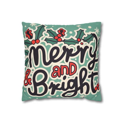 Merry and Bright Christmas Theme Holiday - Spun Polyester Square Pillow Case