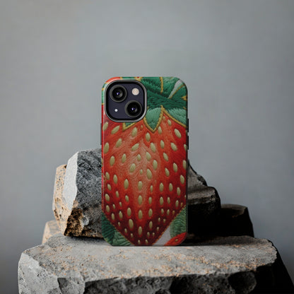 Berry Delight: Sun-Kissed Strawberries Fields Meet Embroidered Style Strawberry Patterns - Tough Phone Cases