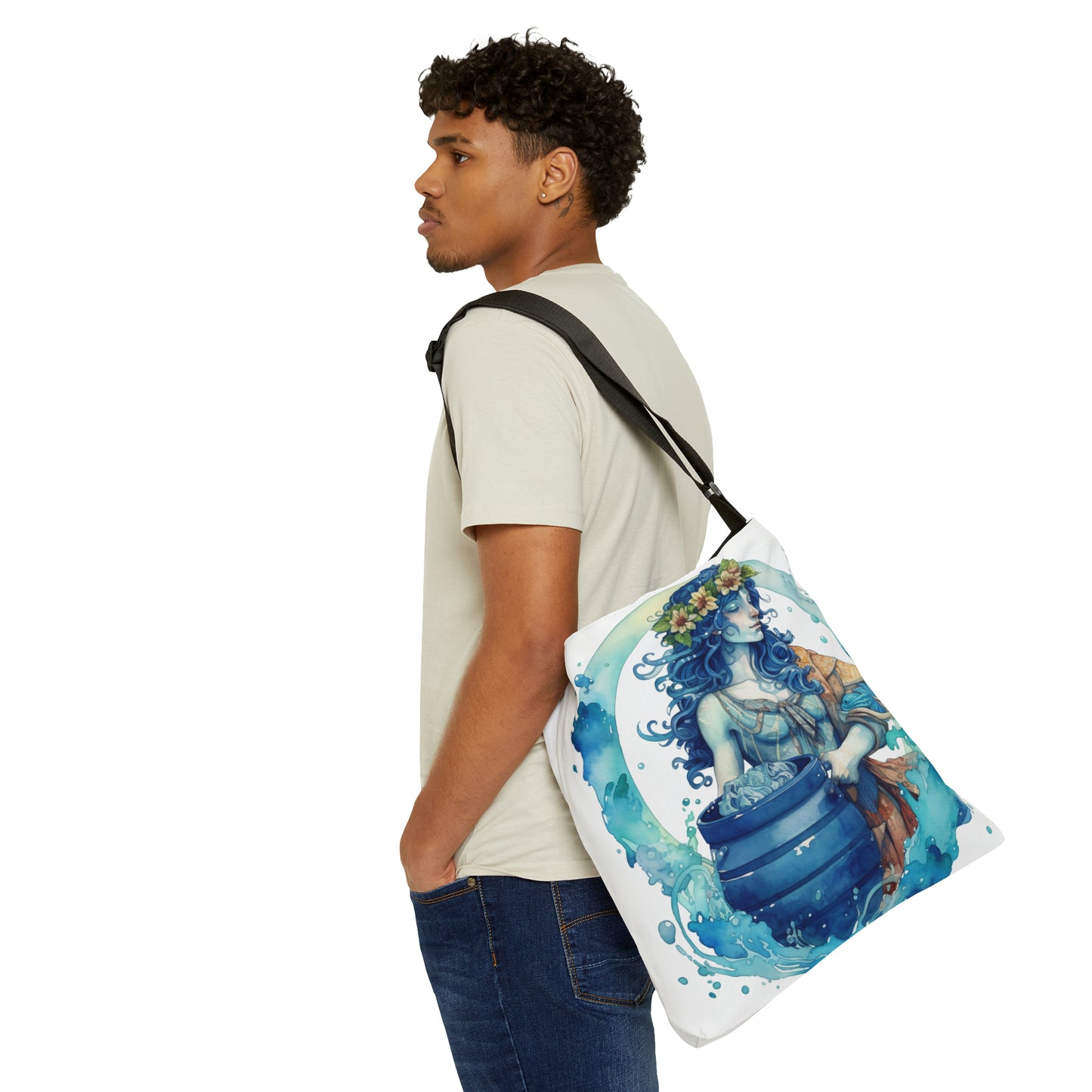 Artistic Aquarius Zodiac - Watercolor Water-Bearer Depiction - Adjustable Tote Bag (AOP)