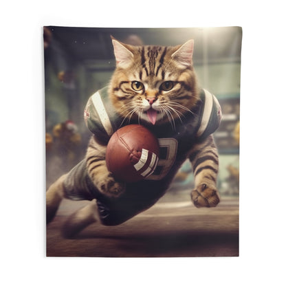 Football Field Felines: Kitty Cats in Sport Tackling Scoring Game Position - Indoor Wall Tapestries