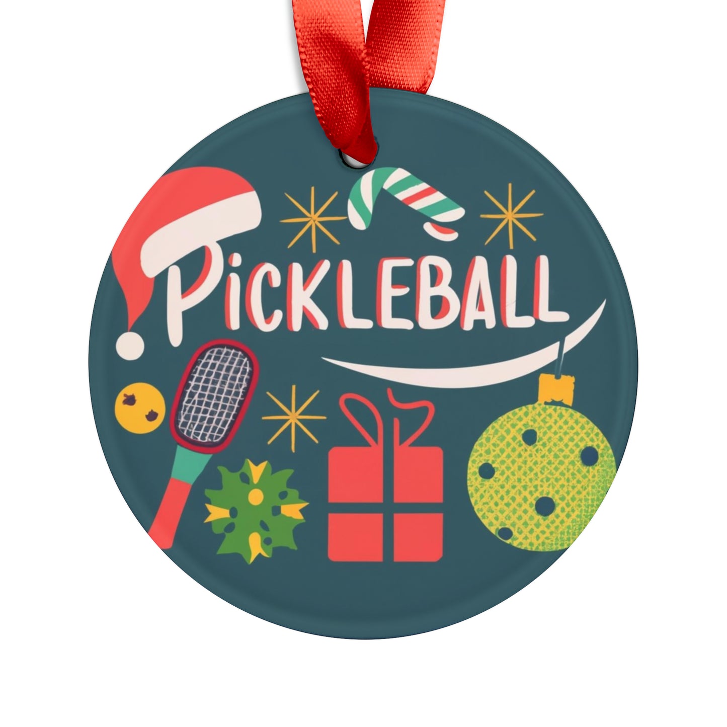 Regalo de Pickleball para Navidad - Adorno acrílico con cinta 