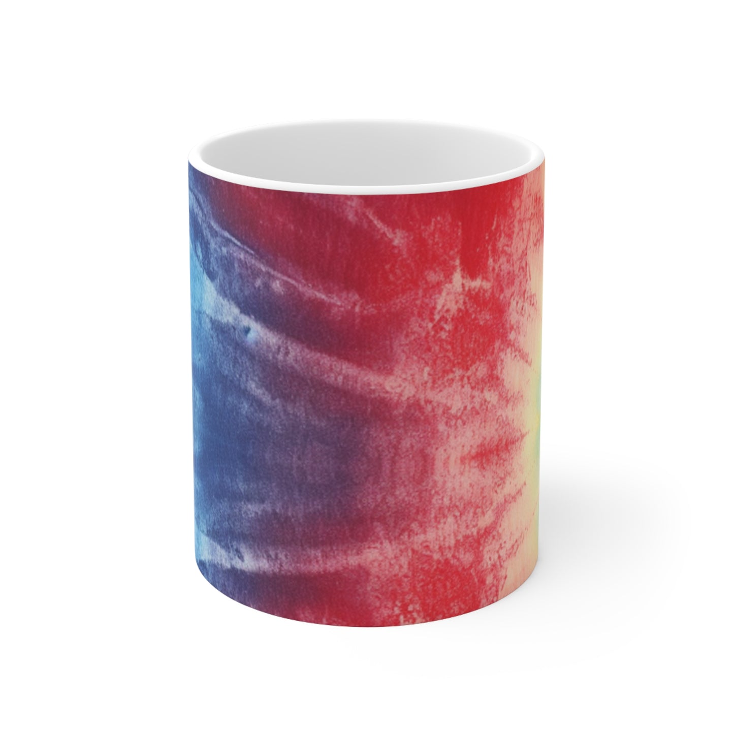 Rainbow Tie-Dye Denim: Espectáculo de diseño de tela multicolor vibrante - Taza de cerámica de 11 oz 