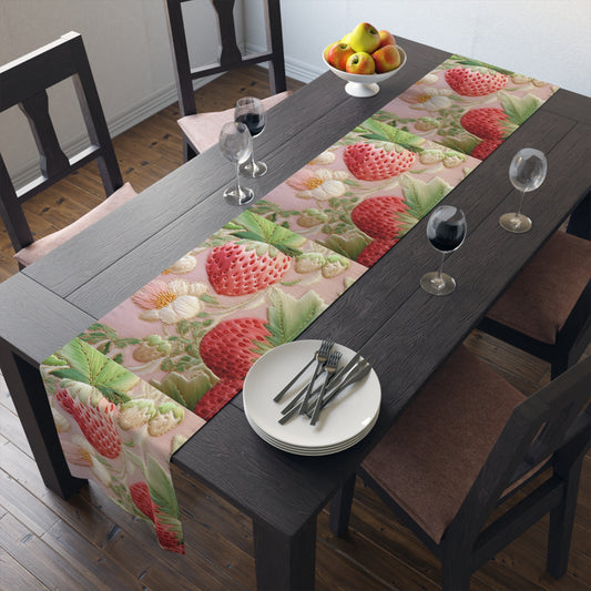 Red Berry Strawberries - Embroid Fruit - Healthy Crop Feast Food Design - Table Runner (Cotton, Poly)