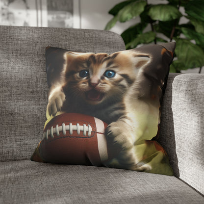 Football Kitten Touchdown: Tabby's Winning Play Sport Game - Spun Polyester Square Pillow Case