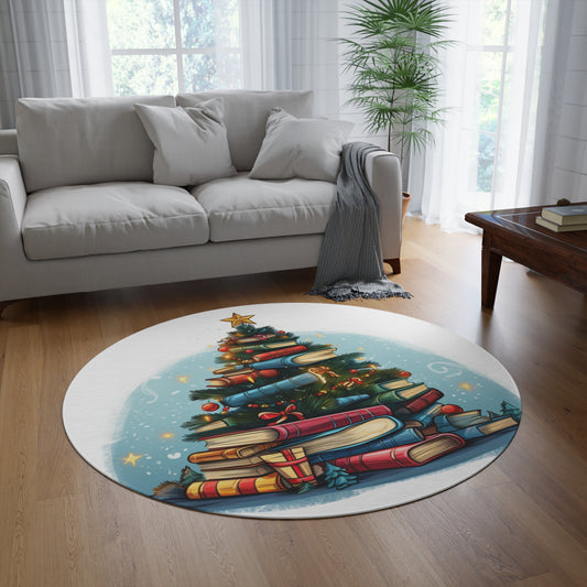 Book Lover Christmas Tree, Gift For Readers - Round Rug
