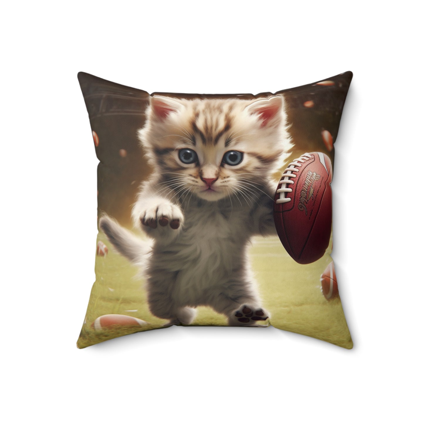 Football Kitty Fantasy: Feline Cat American Sport Quarterback - Spun Polyester Square Pillow