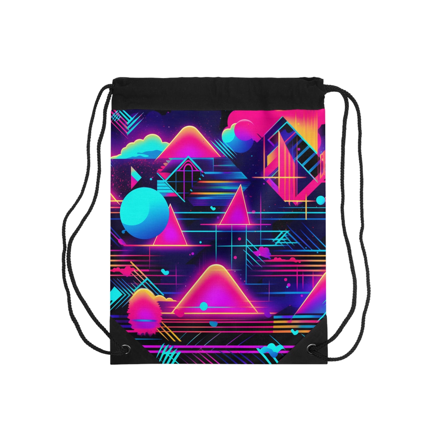 80s Synthwave Retro-Futuristic Inspired Pattern Design - Drawstring Bag