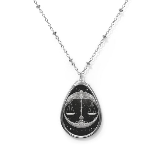 Libra Zodiac Design, Scales Symbol, Oval Necklace