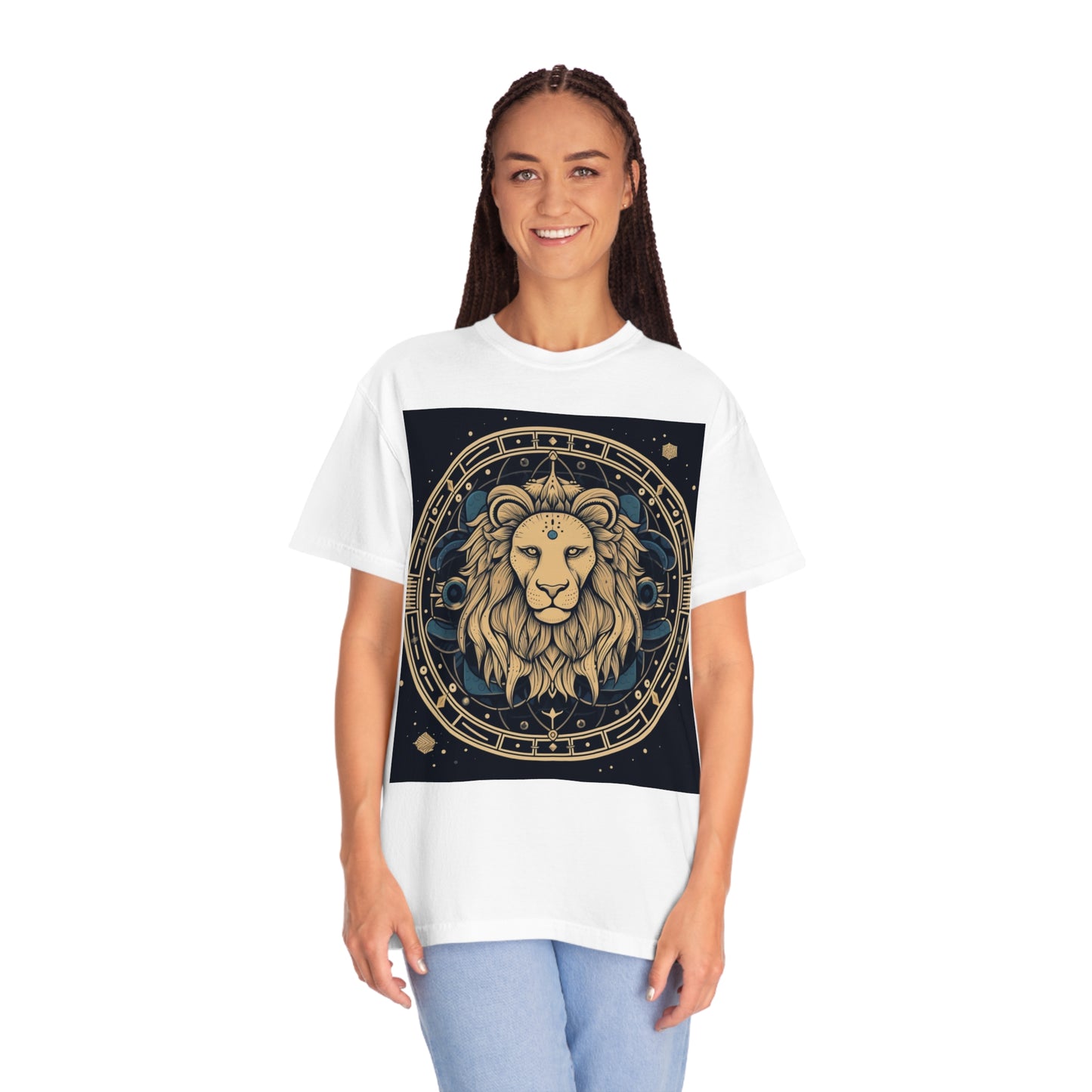 Signo del Zodíaco Leo - Constelación cósmica del arte de la astrología del círculo místico - Camiseta unisex teñida de ropa