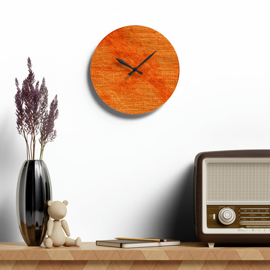 Burnt Orange/Rust: Denim-Inspired Autumn Fall Color Fabric - Acrylic Wall Clock
