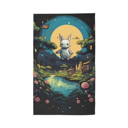 White Rabbit Mystery Psychedelic Fantasy Anime Cartoon Bunny - Dobby Rug