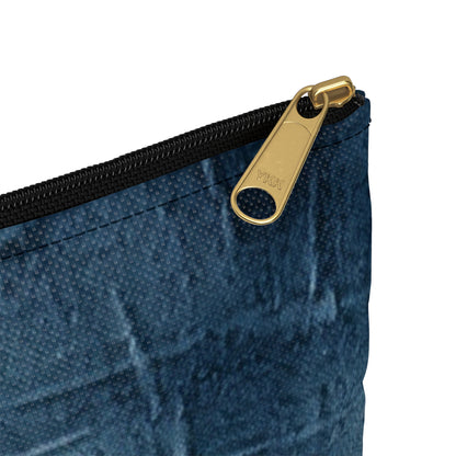 Distressed Blue Denim-Look: Edgy, Torn Fabric Design - Accessory Pouch