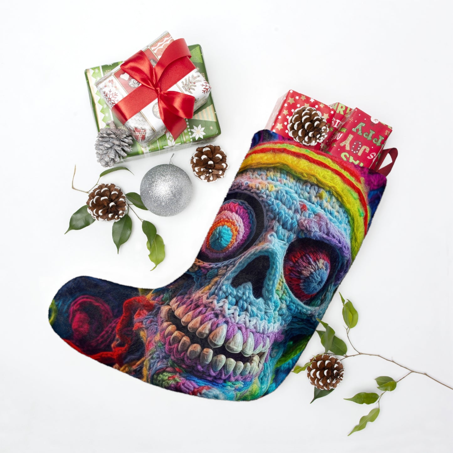 Crochet Skull Halloween Scary Horror Design - Christmas Stockings