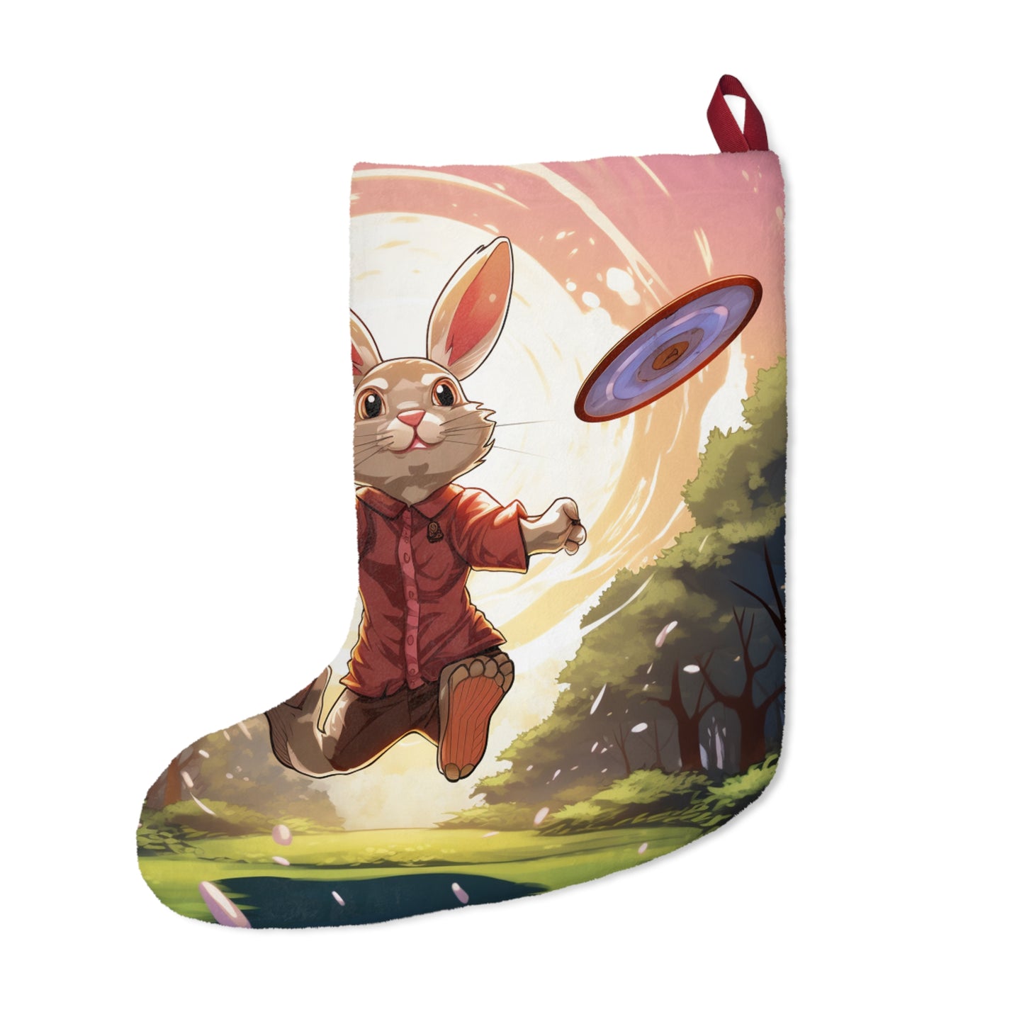 Disc Golf Rabbit: Bunny Aiming Frisbee for Basket Chain - Christmas Stockings