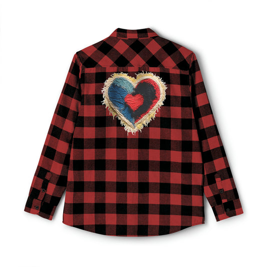 Bleached Valentine Heart Chenille Patch Design Red Flannel Shirt