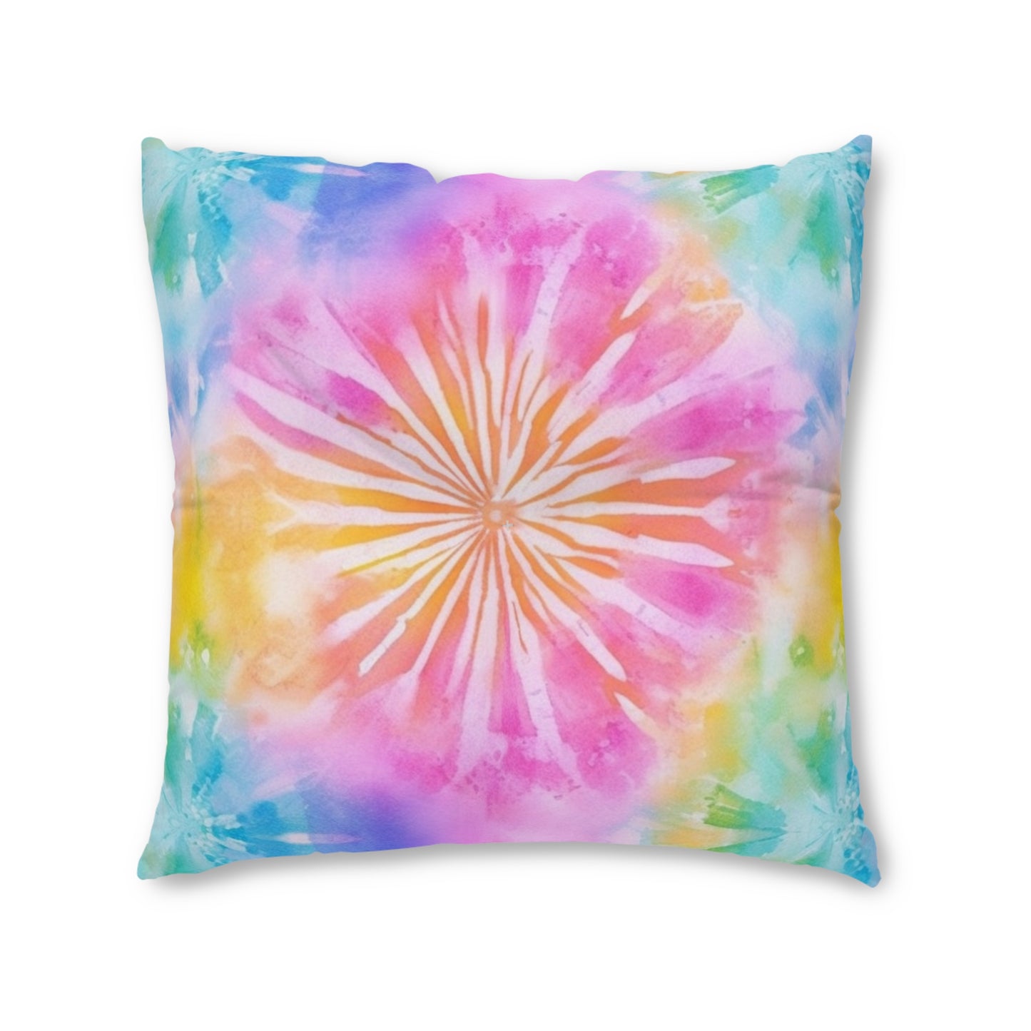 Boho Beach Vibe Pastel Hues Tie-Dye Pattern Design Tufted Floor Pillow, Square