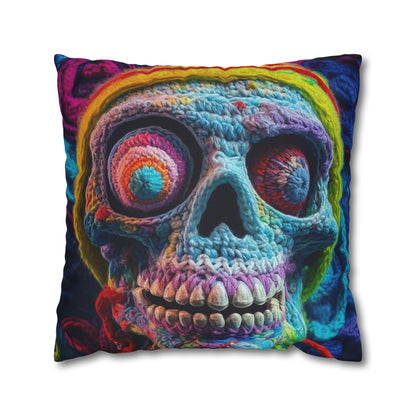 Crochet Skull Halloween Scary Horror Design - Spun Polyester Square Pillow Case