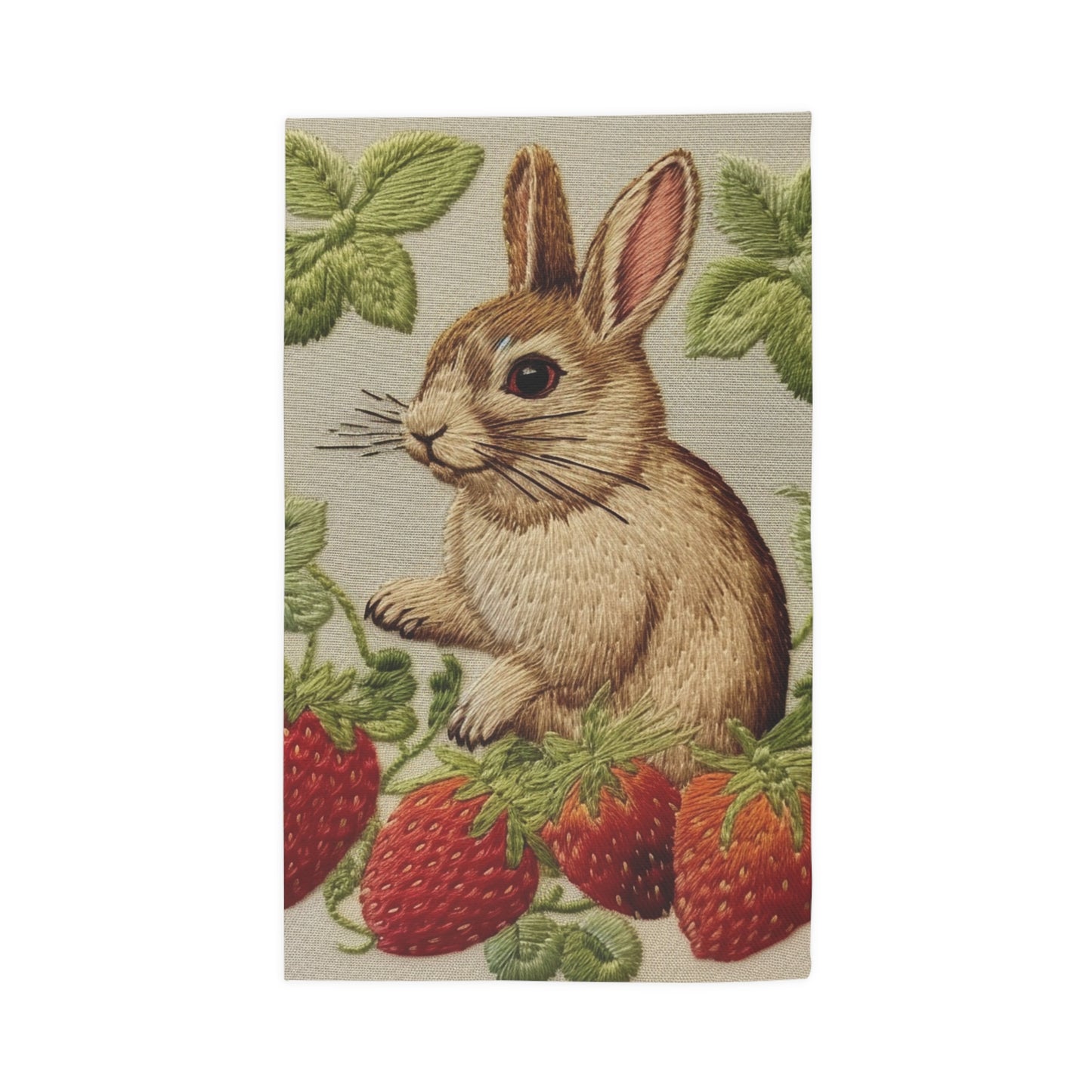 Strawberry Bunny Rabit - Embroidery Style - Strawberries Fruit Munchies - Easter Gift - Dobby Rug