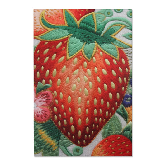 Berry Delight: Sun-Kissed Strawberries Fields Meet Embroidered Style Strawberry Patterns - Area Rugs
