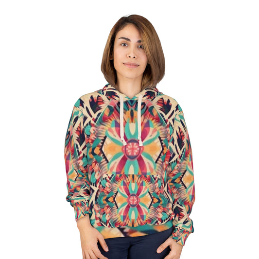 Boho Vibes: Sudadera con capucha unisex con estampado bohemio de verano hecha a mano (AOP) 