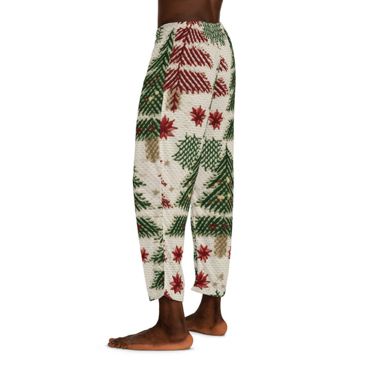 Embroidered Christmas Winter, Festive Holiday Stitching, Classic Seasonal Design - Men's Pajama Pants (AOP)