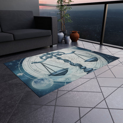 Blue Tones Libra Zodiac Cosmic Astro - Balance Scale & Symbols - Outdoor Rug