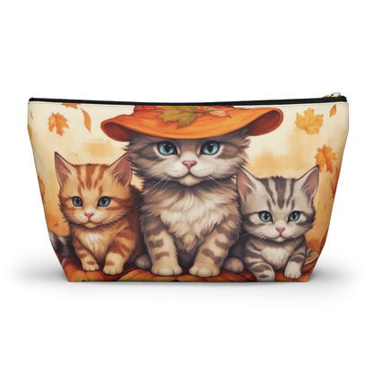 Kitty Cat Kittens Halloween - Cute Furries on Pumpkin - Festive Feline Decor - Accessory Pouch w T-bottom