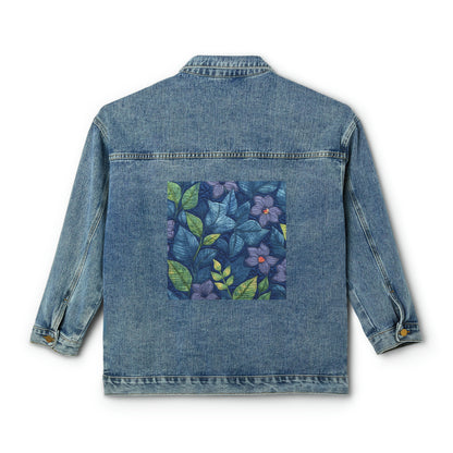 Floral Embroidery Blue: Denim-Inspired, Artisan-Crafted Flower Design -Women's Denim Jacket