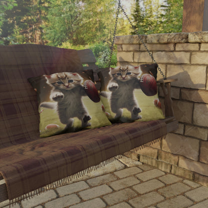 Football Kitty Fantasy: Feline Cat American Sport Quarterback - Outdoor Pillows