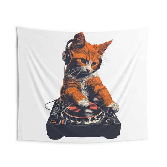 Retro style, DJ cat - Indoor Wall Tapestries