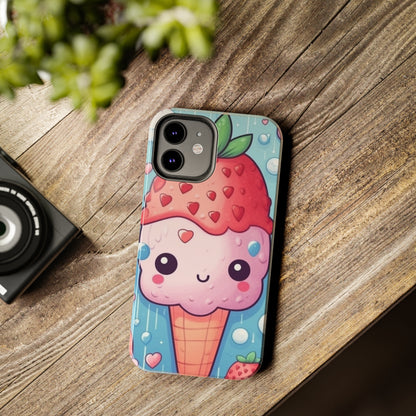 Kawaii Strawberry Sundae Cone - Traditional Japanese Anime Dessert Delight - Sweet Berry Otaku Gift - Tough Phone Cases