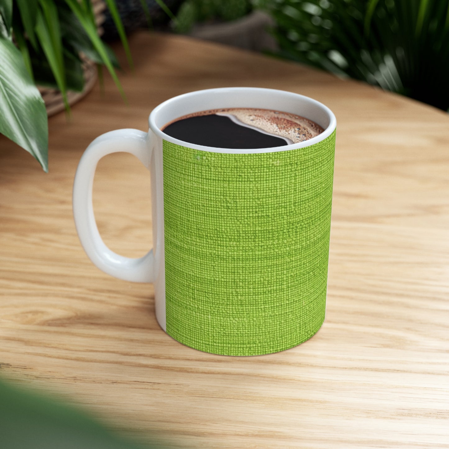 Lush Grass Neon Green: Denim-Inspired, Springtime Fabric Style - Ceramic Mug 11oz